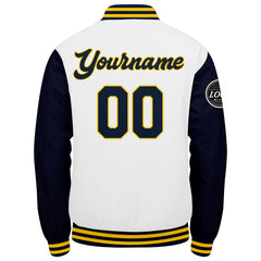 Custom Varsity Jacket Letterman Jacket For Men, Women And Youth Navy White Yellow