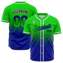 Custom Gradient Print Hip Hop Button Down Baseball Jersey Green&Blue