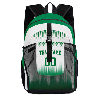 Customize Green White Sports Backpacks Featuring Personalized Names, Numbers and Logos
