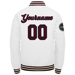 Custom Varsity Jacket Letterman Jacket For Men, Women And Youth Marroon White