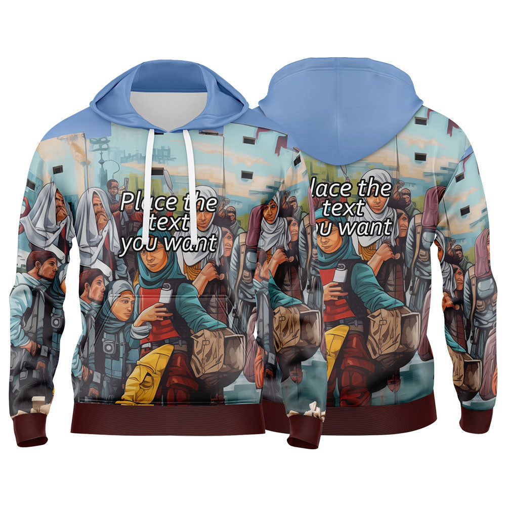 Custom Blue 3D Pattern Design Bomber Full-Snap Varsity  Hoodie