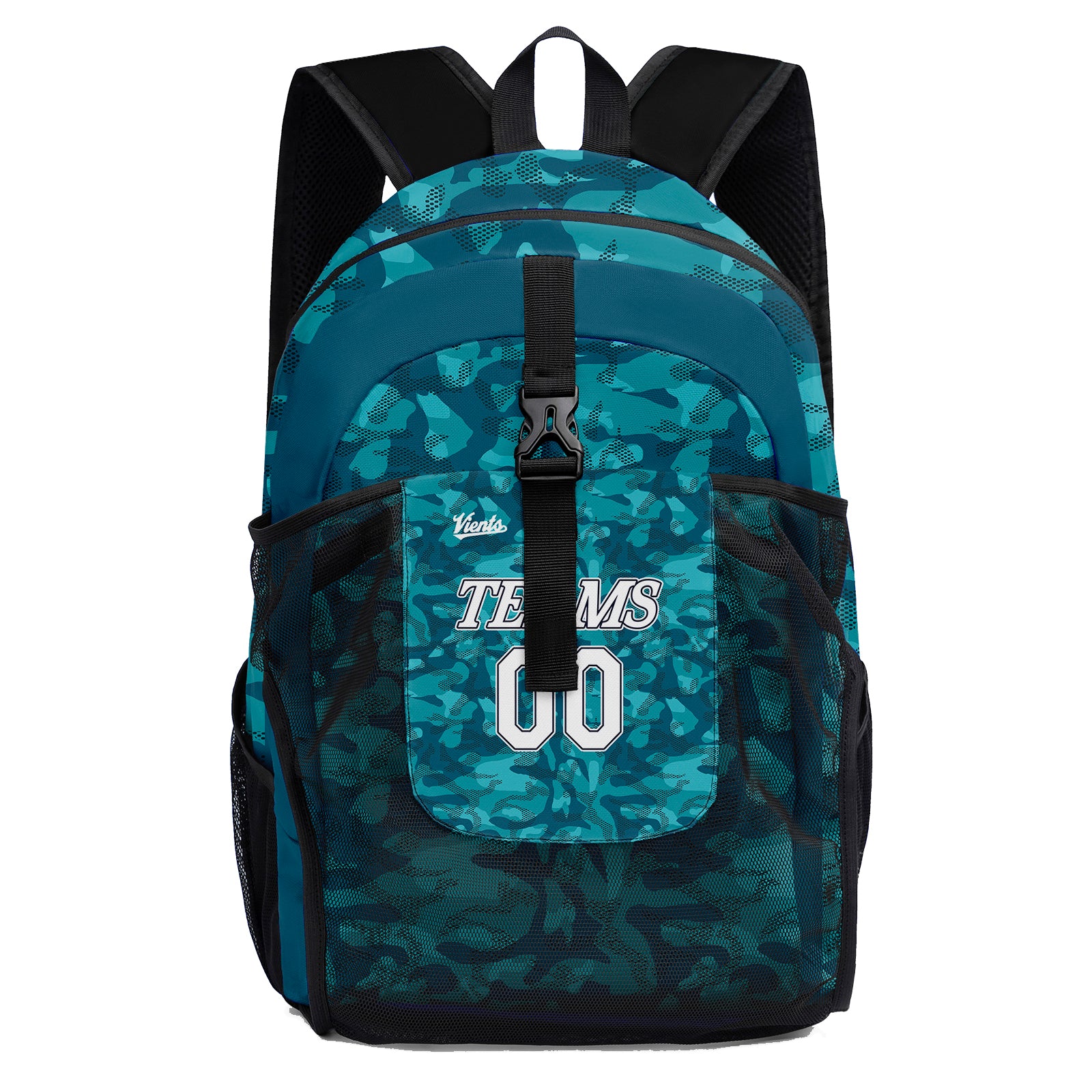 Customize Teal Black Sports Backpacks Featuring Personalized Names, Numbers and Logos