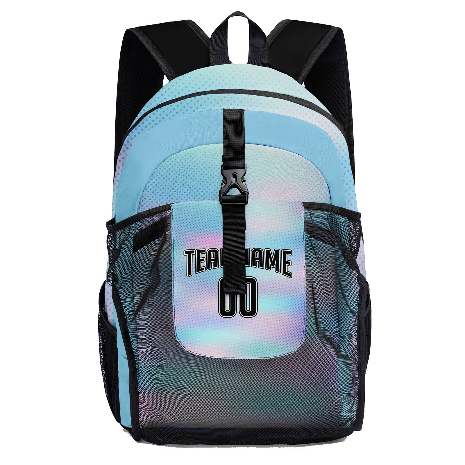 Customize Teal Black Sports Backpacks Featuring Personalized Names, Numbers and Logos