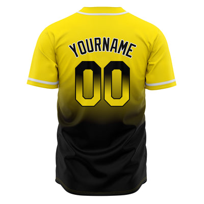 Custom Gradient Print Hip Hop Button Down Baseball Jersey Yellow&Black