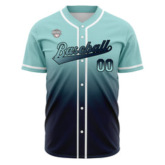 Custom Gradient Print Hip Hop Button Down Baseball Jersey Light Teal&Navy