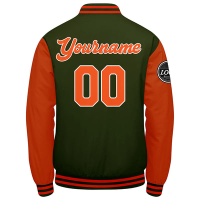 Custom Varsity Jacket Letterman Jacket For Men, Women And Youth Olive green Orange