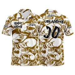 Custom Retro Skull-Brown&White Football Polo Shirts Add Your Unique Logo/Name/Number