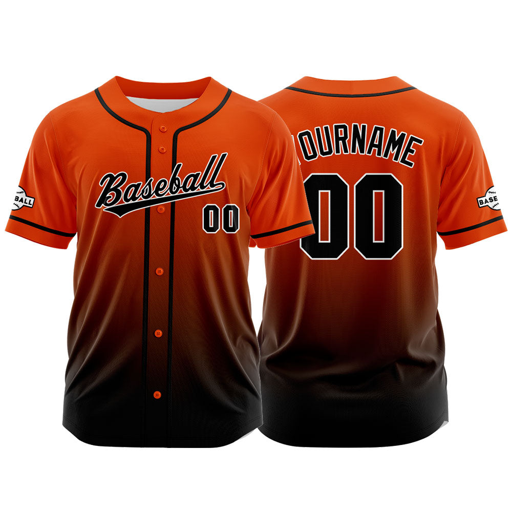 Custom Gradient Print Hip Hop Button Down Baseball Jersey Orange-Black