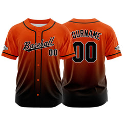 Custom Gradient Print Hip Hop Button Down Baseball Jersey Orange-Black