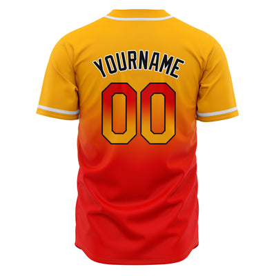 Custom Gradient Print Hip Hop Button Down Baseball Jersey Light Orange&Red