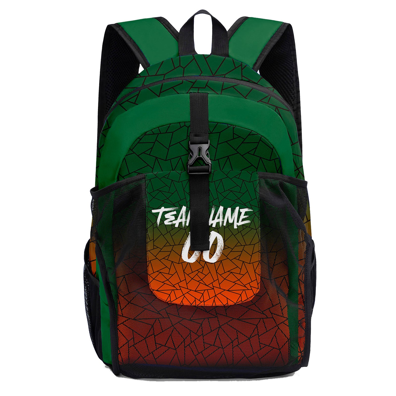 Customize Green Orange Backpacks Featuring Personalized Names, Numbers and Logos