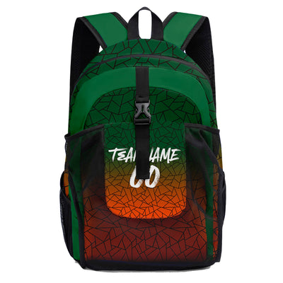 Customize Green Orange Backpacks Featuring Personalized Names, Numbers and Logos
