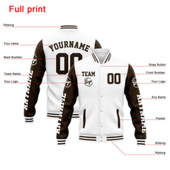 Custom Varsity Jacket Letterman Jacket For Men, Women And Youth White Brown