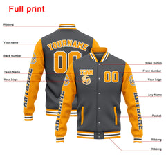 Custom Varsity Jacket Letterman Jacket For Men, Women And Youth Grey Yellow