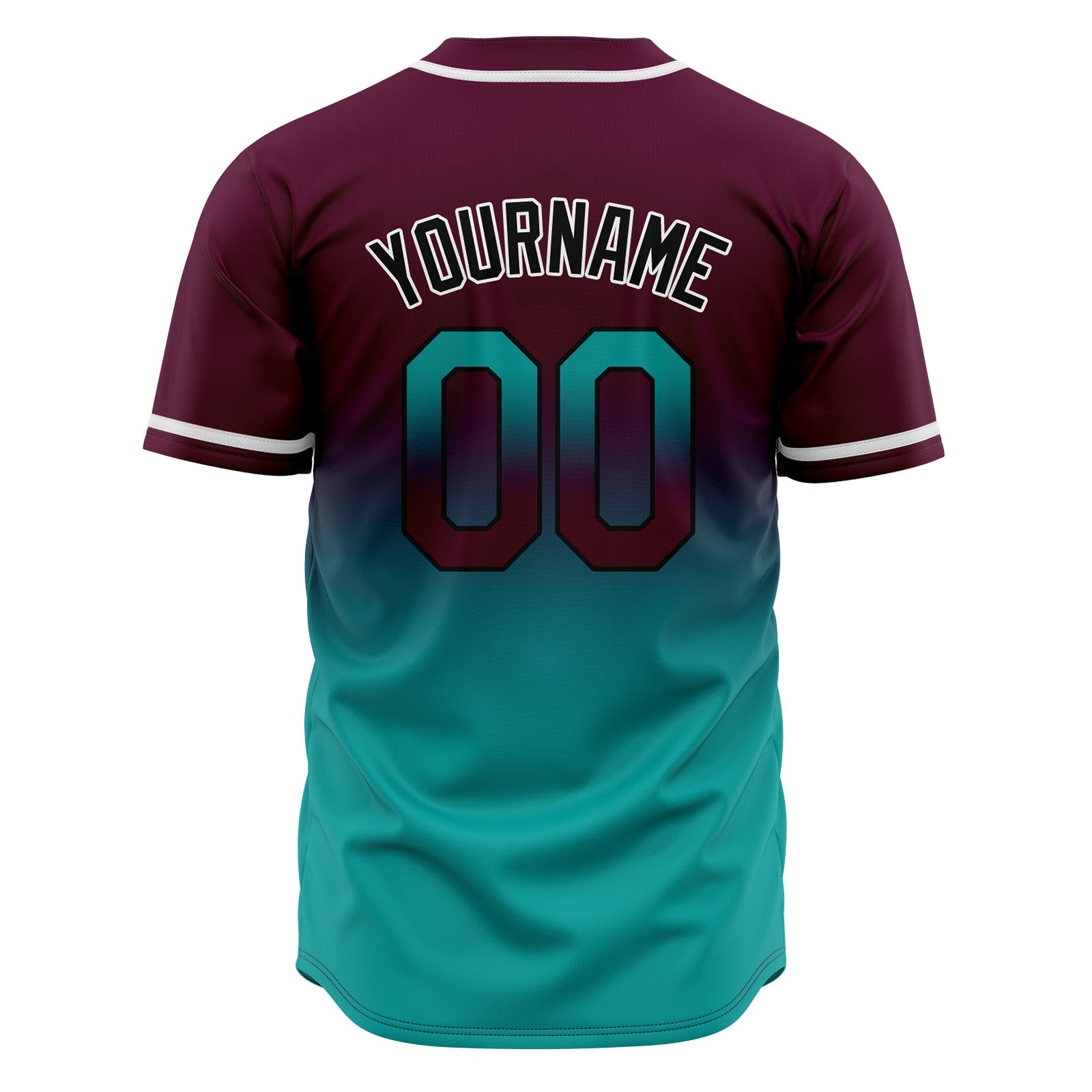 Custom Gradient Print Hip Hop Button Down Baseball Jersey Burgundy&Teal