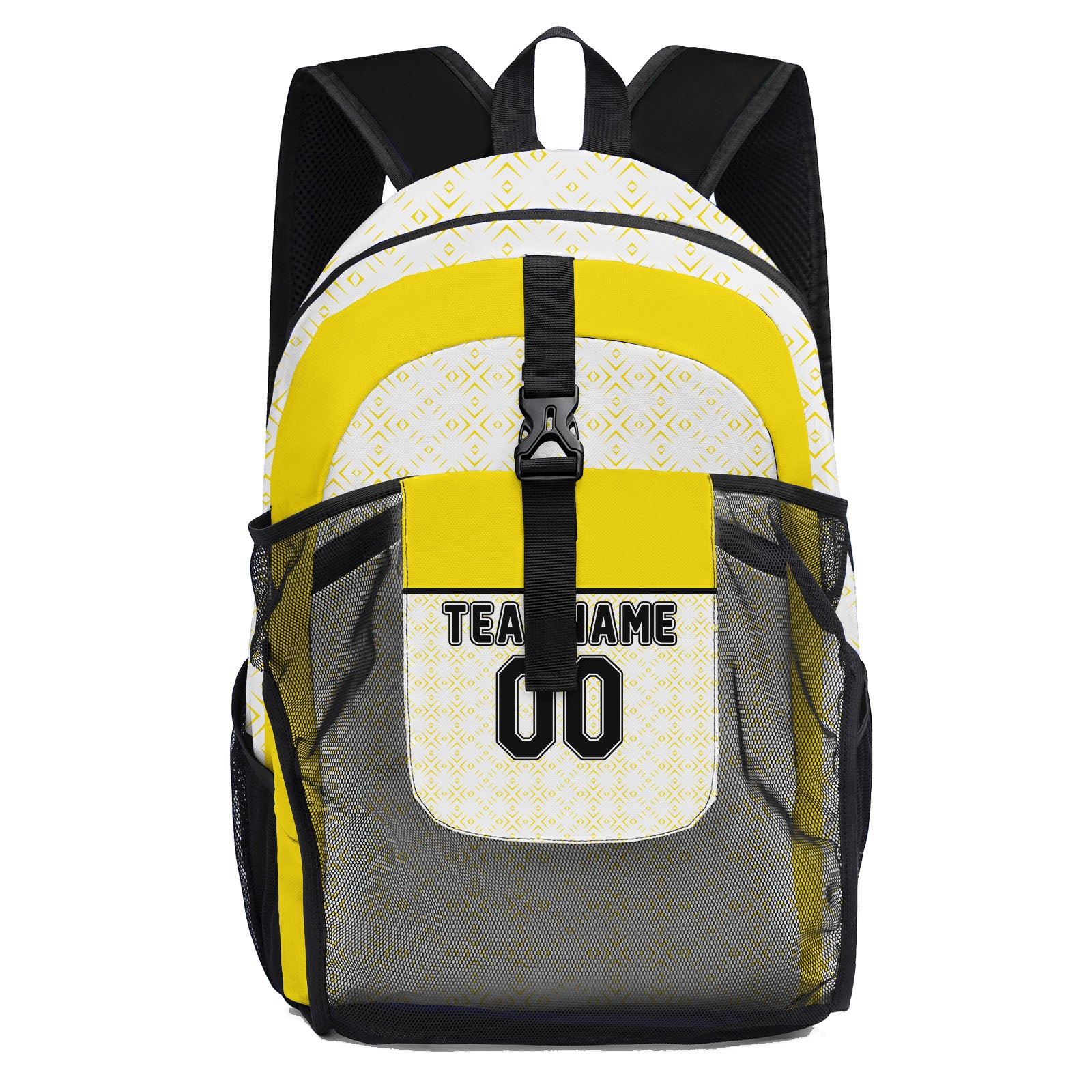 Customize White Black Yellow Backpacks Featuring Personalized Names, Numbers and Logos