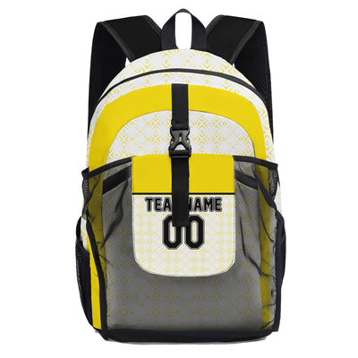 Customize White Black Yellow Backpacks Featuring Personalized Names, Numbers and Logos