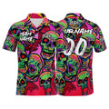 Custom Fantasy Skeleton-Pink&Green Football Polo Shirts Add Your Unique Logo/Name/Number