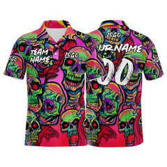 Custom Fantasy Skeleton-Pink&Green Football Polo Shirts Add Your Unique Logo/Name/Number