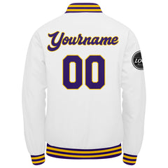 Custom Varsity Jacket Letterman Jacket For Men, Women And Youth Purple White Yellow