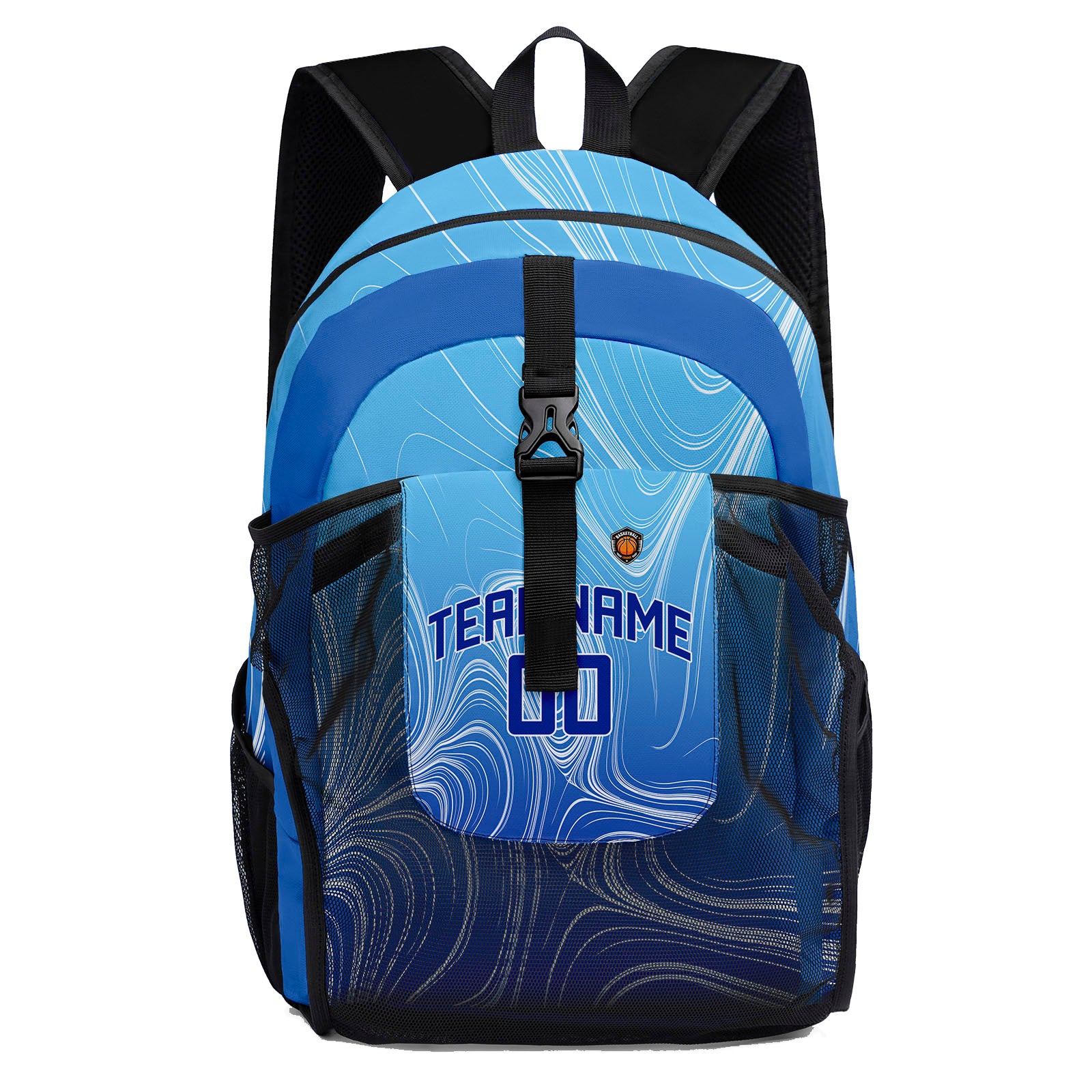 Customize Blue Sports Backpacks Featuring Personalized Names, Numbers and Logos