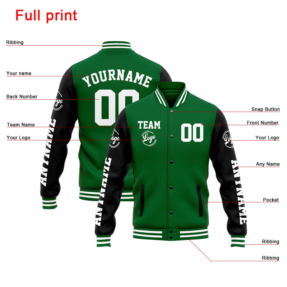 Custom Varsity Jacket Letterman Jacket For Men, Women And Youth Green Black