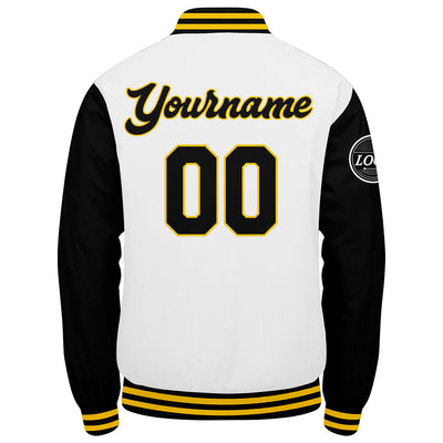 Custom Varsity Jacket Letterman Jacket For Men, Women And Youth Black White Yellow