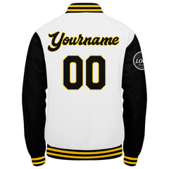 Custom Varsity Jacket Letterman Jacket For Men, Women And Youth Black White Yellow