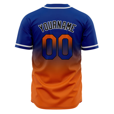 Custom Gradient Print Hip Hop Button Down Baseball Jersey Royal&Orange