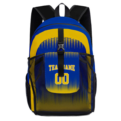 Customize Blue Yellow Sports Backpacks Featuring Personalized Names, Numbers and Logos