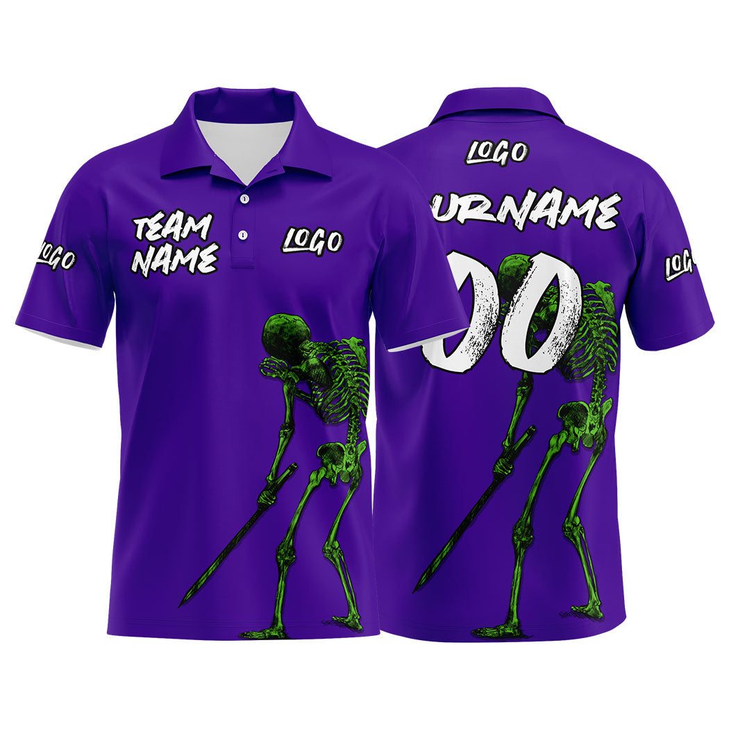 Custom Skeleton-Purple Football Polo Shirts Add Your Unique Logo/Name/Number