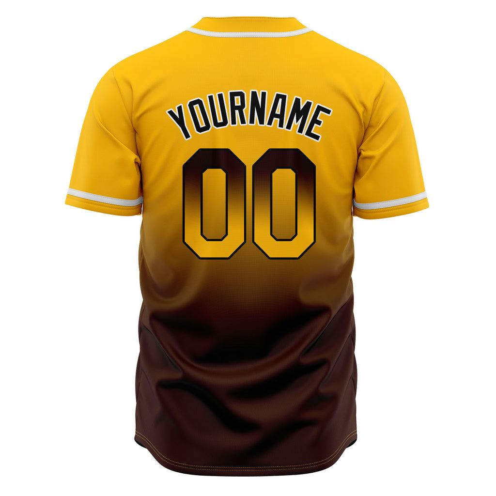 Custom Gradient Print Hip Hop Button Down Baseball Jersey Yellow&Brown