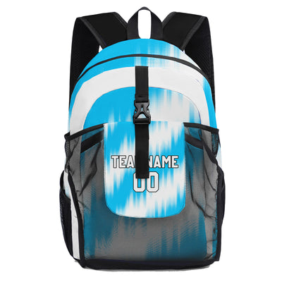 Customize Light Blue White Backpacks Featuring Personalized Names, Numbers and Logos