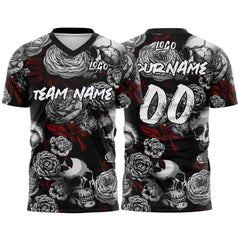 Custom Rose Skull-Grey&Red T-Shirts for Sports Fans, Personalized Name and Number