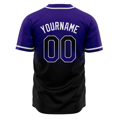 Custom Gradient Print Hip Hop Button Down Baseball Jersey Purple&Black