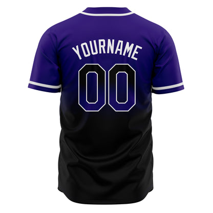 Custom Gradient Print Hip Hop Button Down Baseball Jersey Purple&Black
