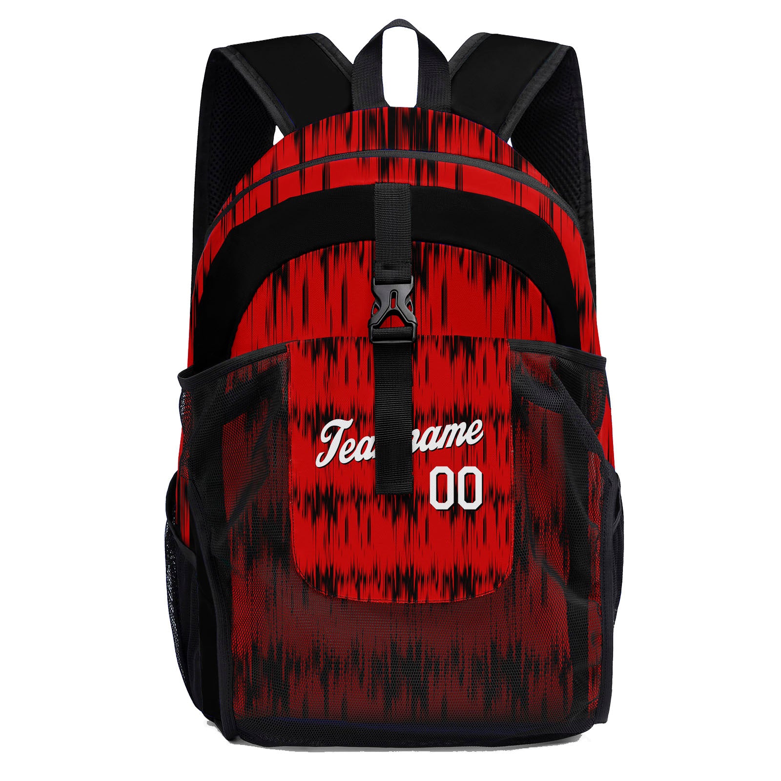 Customize Red White Sports Backpacks Featuring Personalized Names, Numbers and Logos