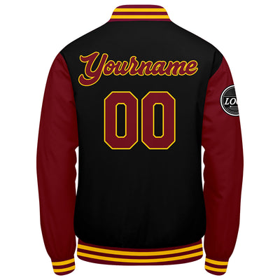 Custom Varsity Jacket Letterman Jacket For Men, Women And Youth Crimson Black Yellow