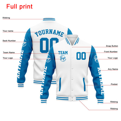 Custom Varsity Jacket Letterman Jacket For Men, Women And Youth White Blue