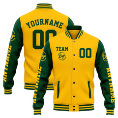 Custom Varsity Jacket Letterman Jacket For Men, Women And Youth Green Yellow