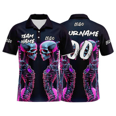 Custom Machinery Skeleton-Black&Pink Football Polo Shirts Add Your Unique Logo/Name/Number