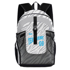 Customize Gray Light Blue Sports Backpacks Featuring Personalized Names, Numbers and Logos