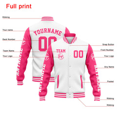 Custom Varsity Jacket Letterman Jacket For Men, Women And Youth White Pink