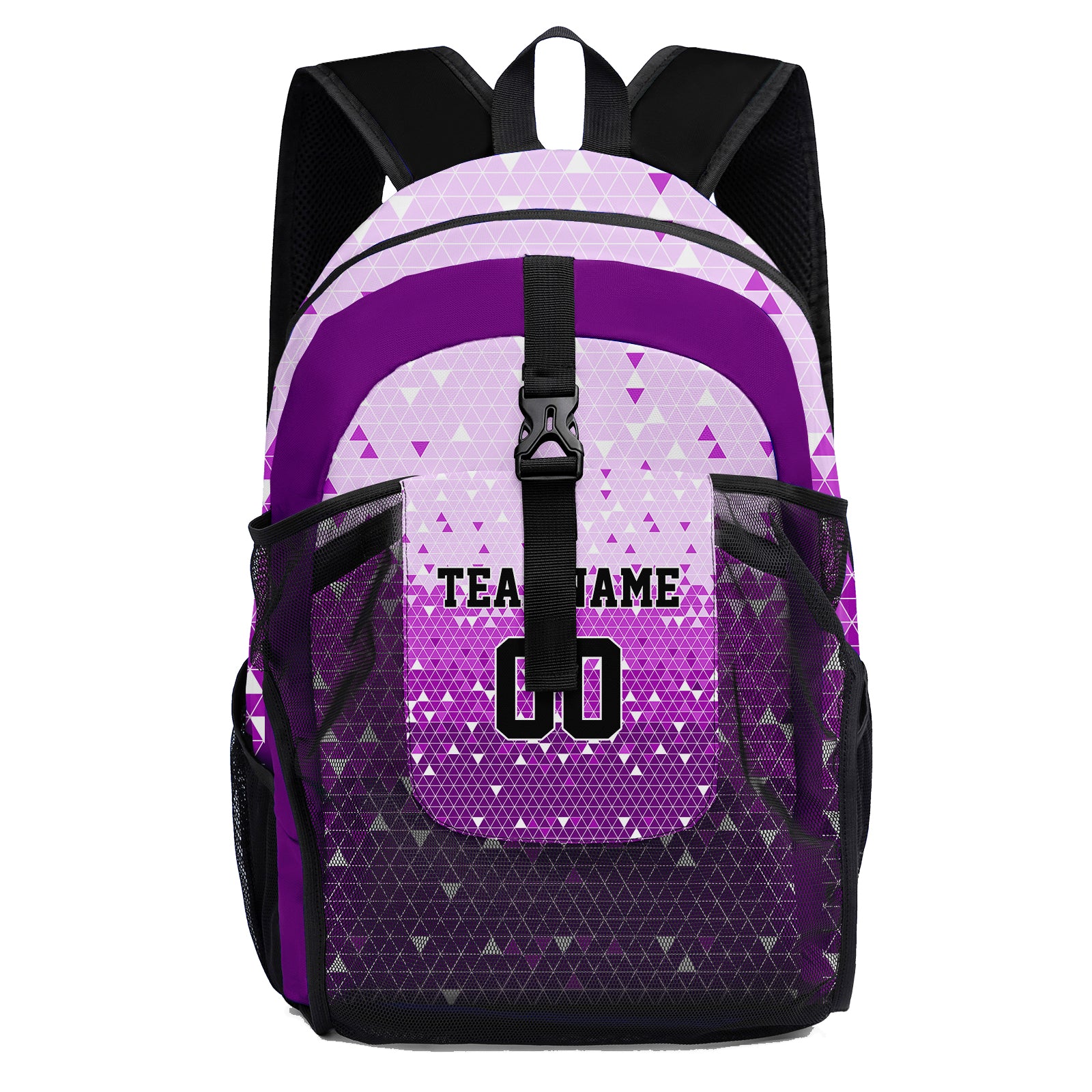 Customize Purple Black Sports Backpacks Featuring Personalized Names, Numbers and Logos