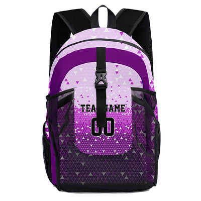 Customize Purple Black Sports Backpacks Featuring Personalized Names, Numbers and Logos