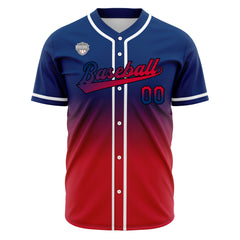 Custom Gradient Print Hip Hop Button Down Baseball Jersey Navy&Red