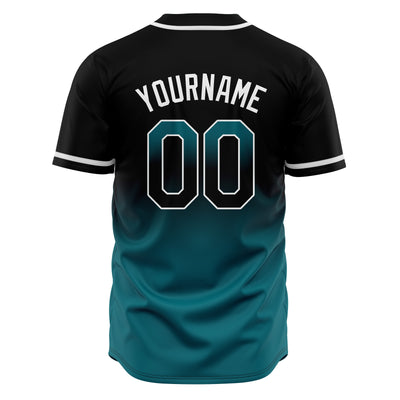 Custom Gradient Print Hip Hop Button Down Baseball Jersey Black&Green