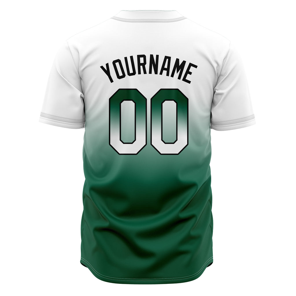 Custom Gradient Print Hip Hop Button Down Baseball Jersey White&Green