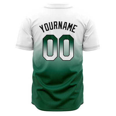 Custom Gradient Print Hip Hop Button Down Baseball Jersey White&Green
