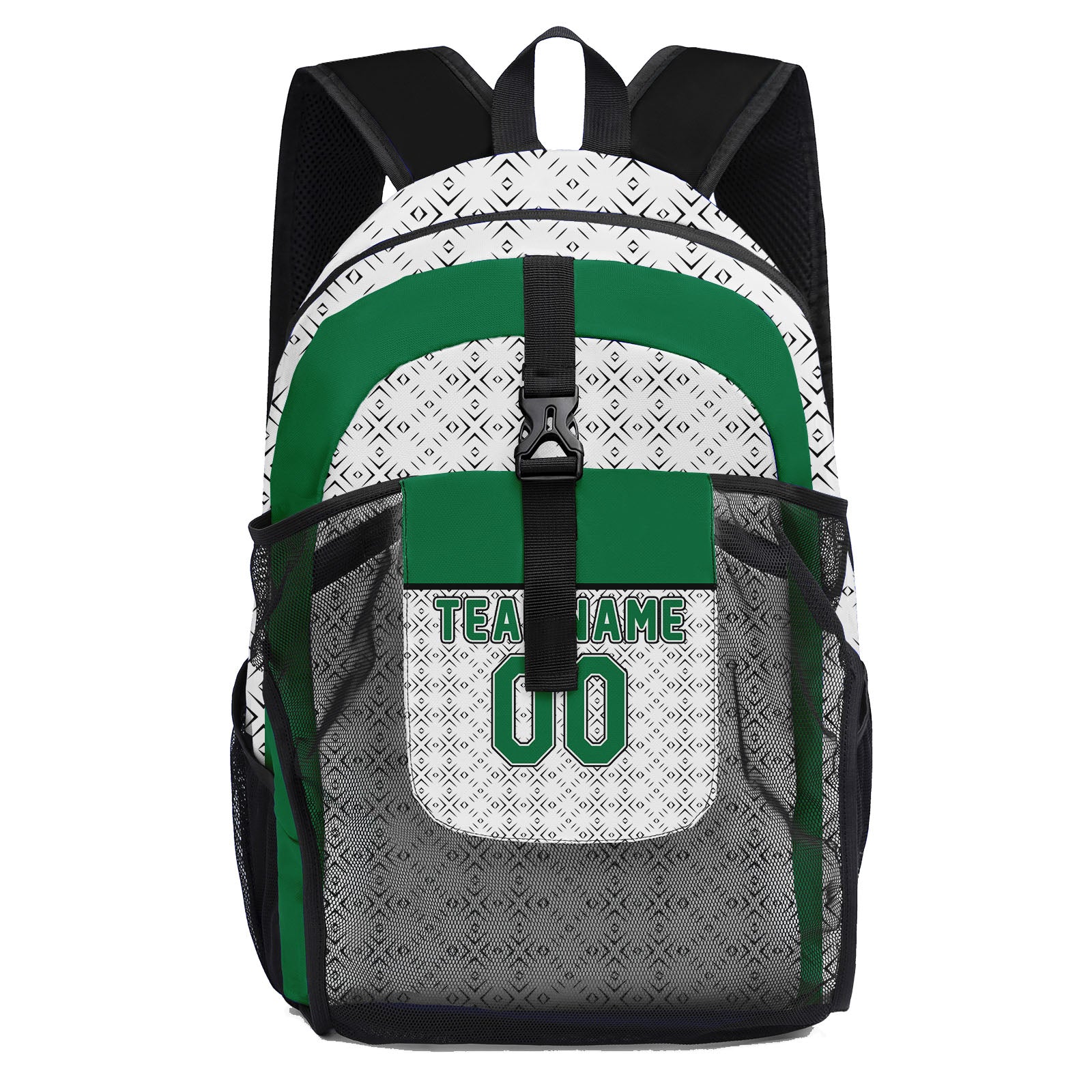 Customize Green White Backpacks Featuring Personalized Names, Numbers and Logos